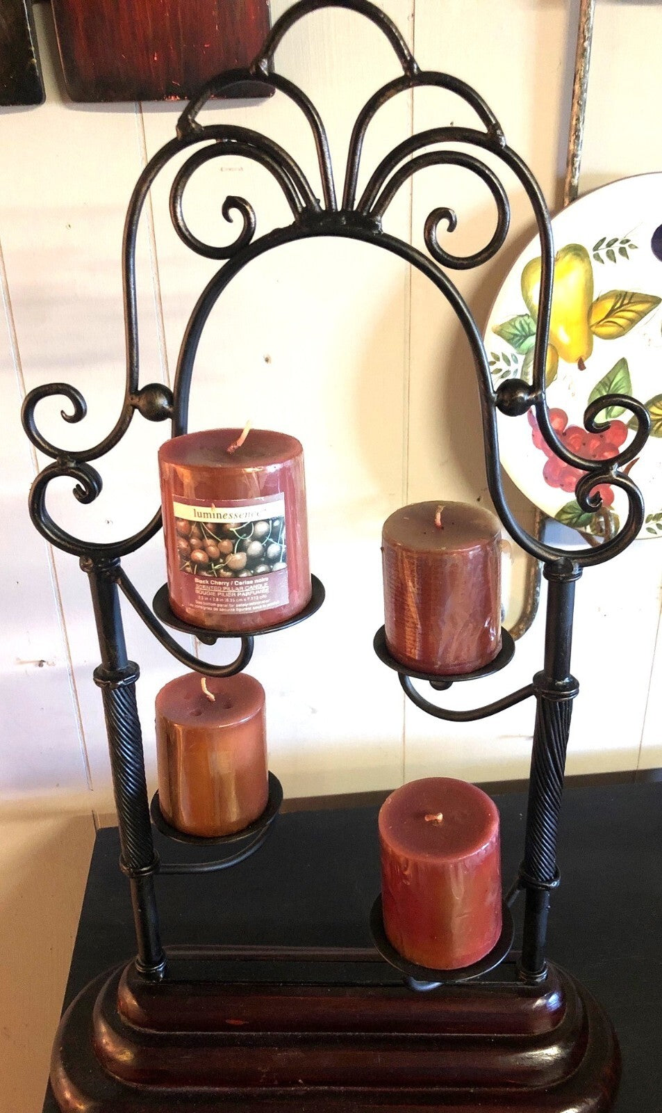 Vintage Metal Candle Holder Stand With Four Red Candles