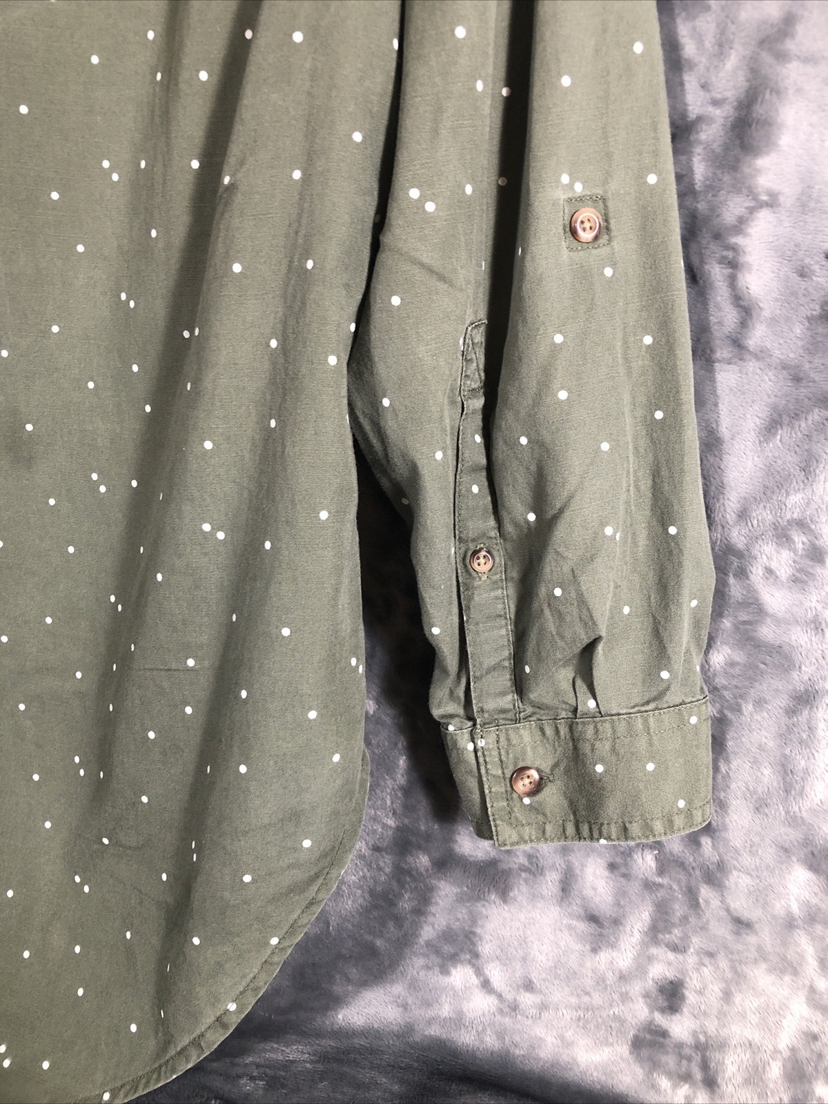 LL Bean V-Neck Womens Green Polka Dot Long Sleeve Shirt Size Adult X Large