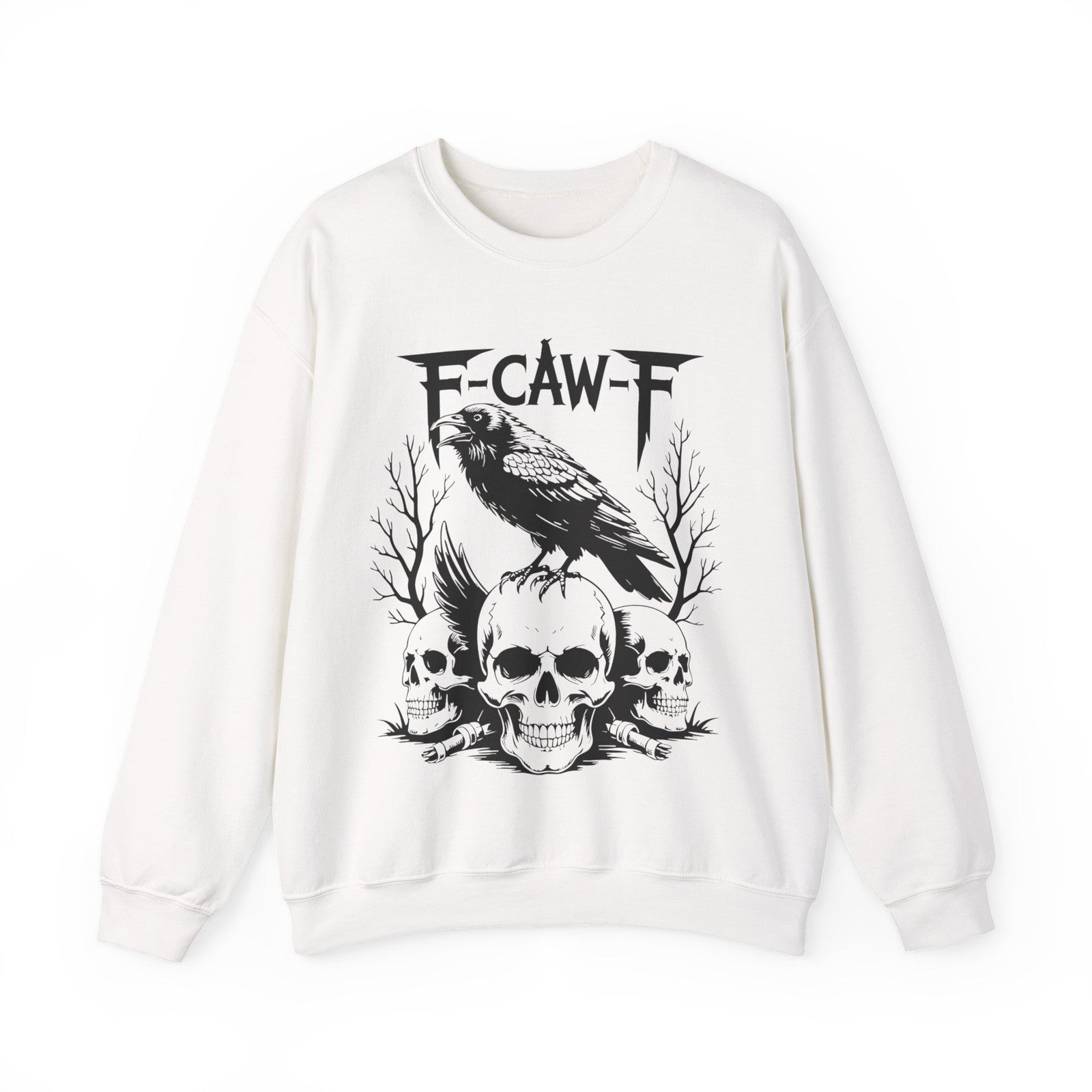 F-CAW-F Raven Skull Sweatshirt Gothic Crow Skull Tee Metal Style Halloween Gift
