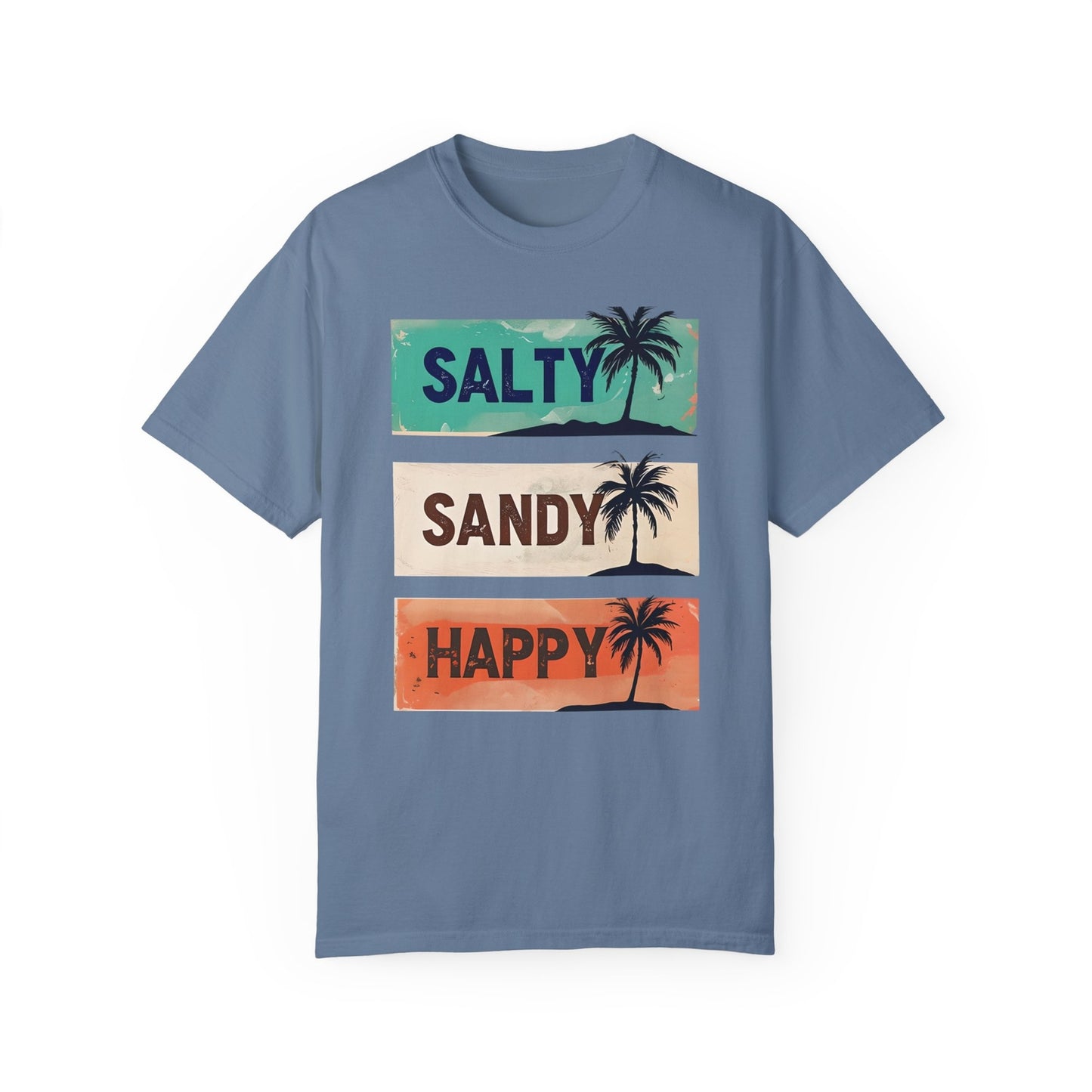 Womans Summer T Shirt Salty Sandy Happy Palm Tree Shirt Beachwear S-2XL