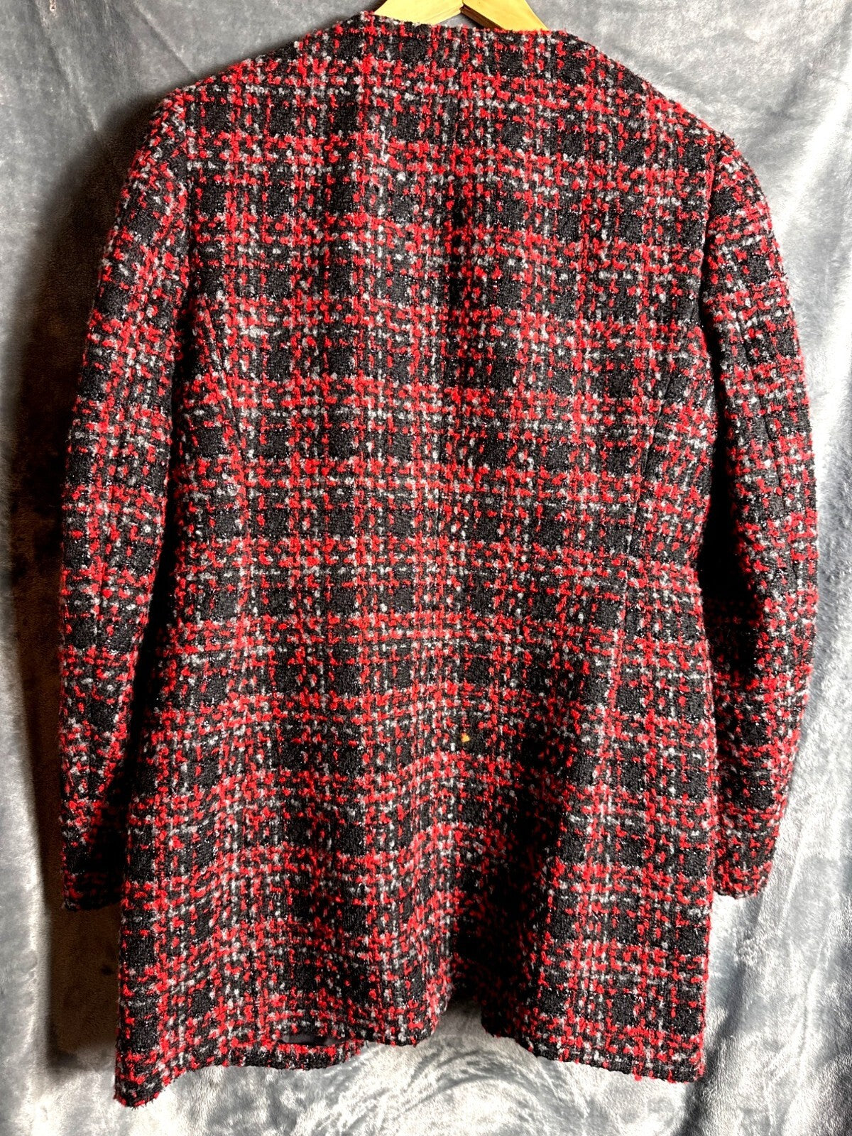 Kasper Womens Medium Tweed Plaid Open Front Blazer Jacket Made In Vietnam