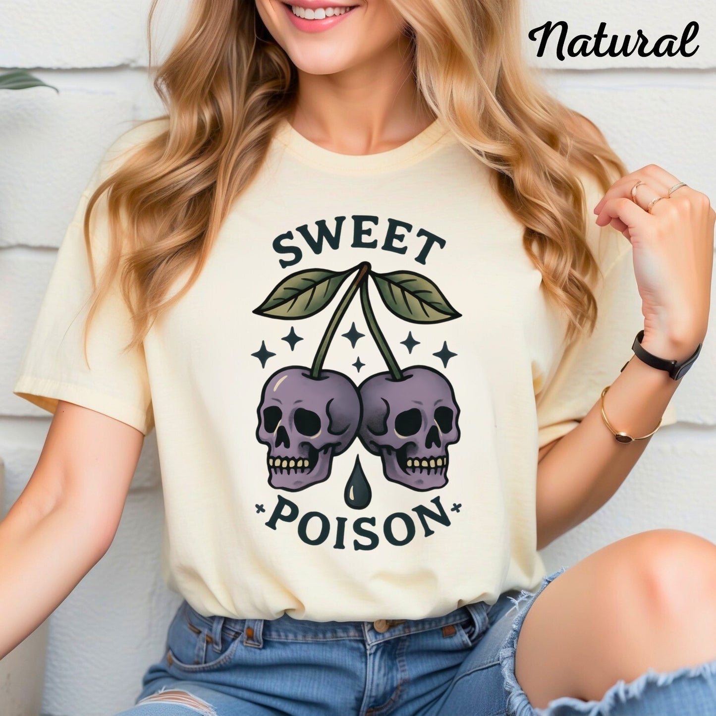 Womans T Shirt Sweet Poison Strawberry Skull Shirt Gothic Grunge Top Streetwear 