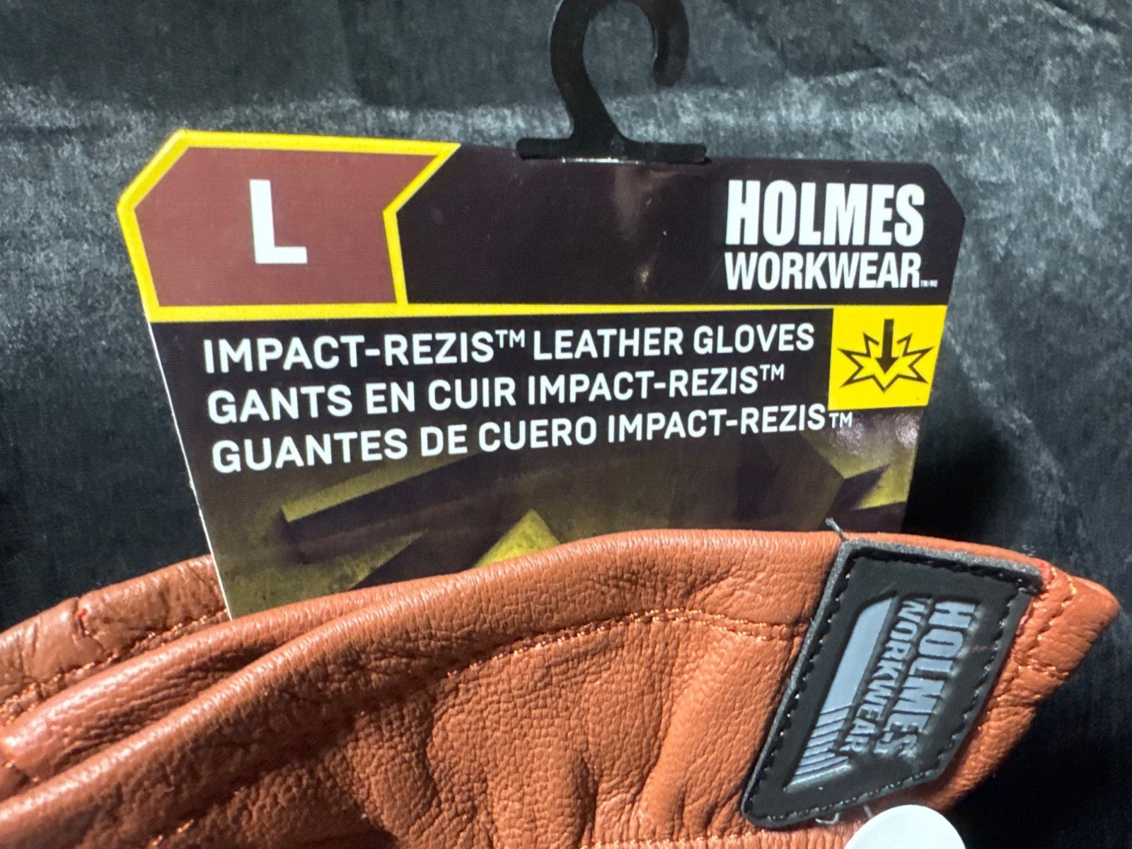 Holmes Workwear L Impact-Rezis Leather Gloves With Rubber Impact Reducer & Keyst