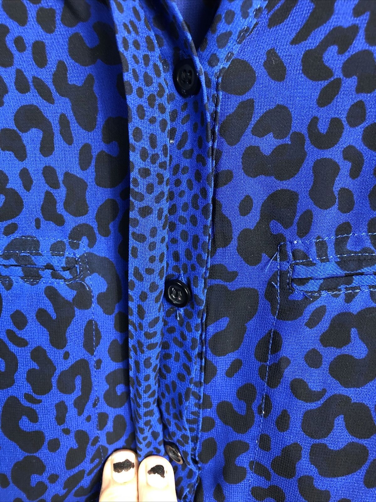 Ana A New Approach Top Royal Blue Animal Print Women’s Size M