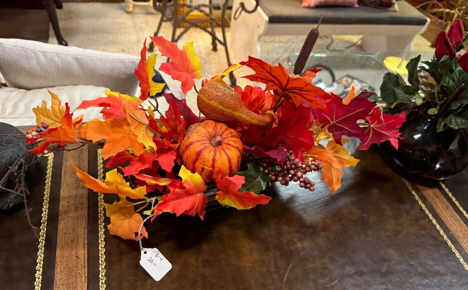Artificial Fall Thanksgiving Centerpiece With Pumpkins & Leaves