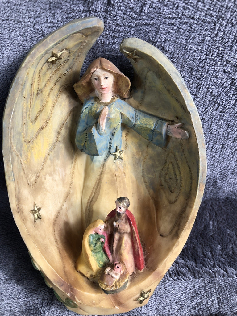 Holy Family Nativity Scene Angel Wings Resin