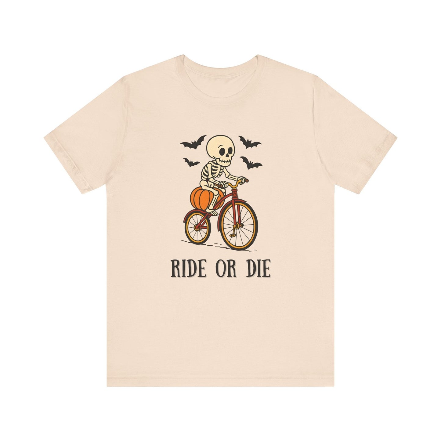 Womans Halloween T Shirt Ride Or Die Shirt  Skeleton on a Bike  Funny Tee