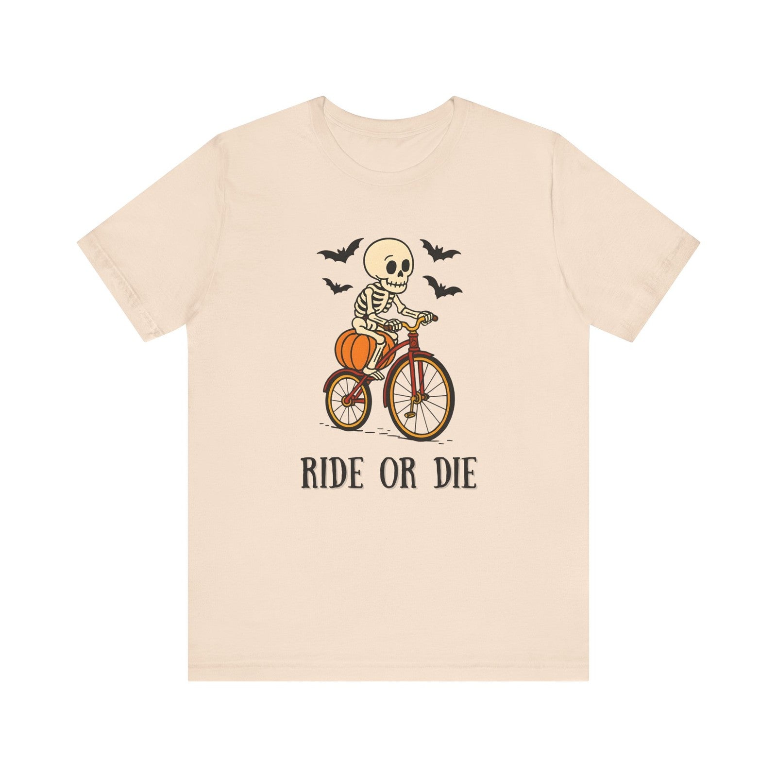 Womans Halloween T Shirt Ride Or Die Shirt  Skeleton on a Bike  Funny Tee