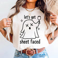 Womans Halloween Shirt Lets Get Sheet Faced Tee  Boo Crew Party Ghost Vibes Top