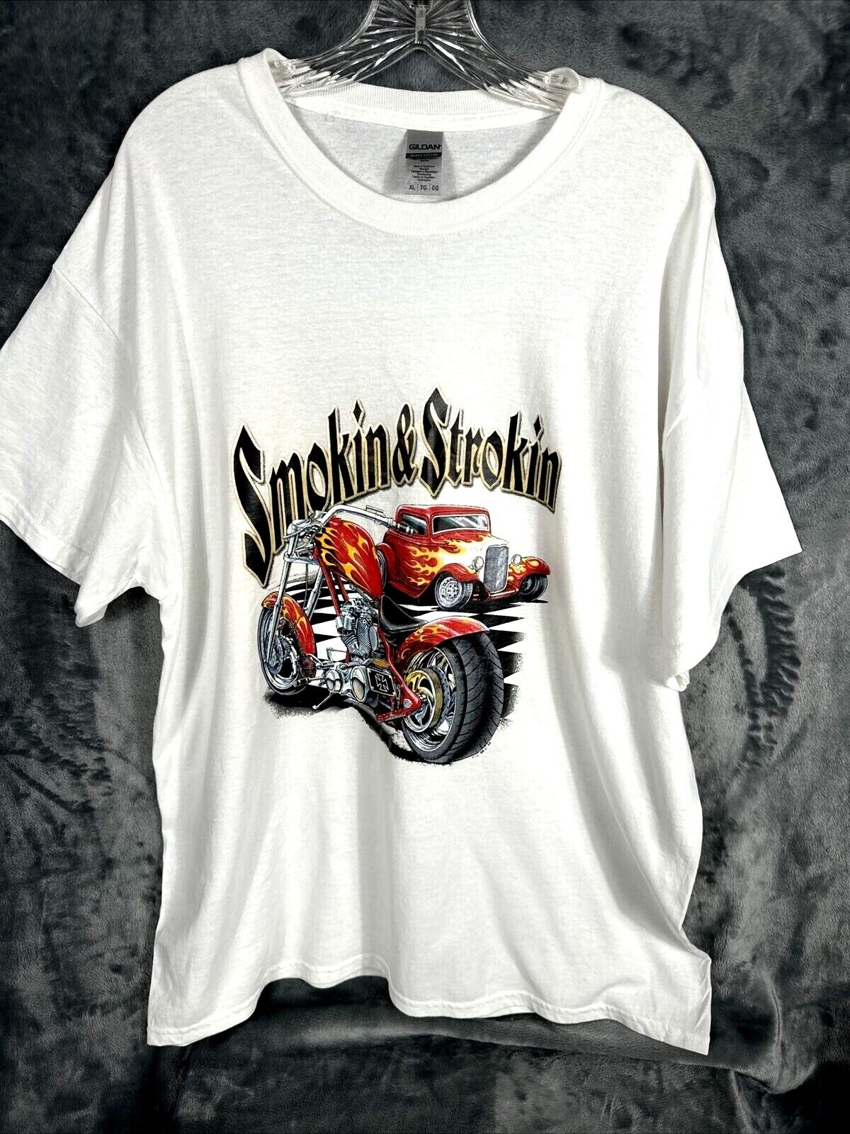 Men’s Classic Car Shirt Smokin & Stroking Hot Rod T Shirt Adult X Large T Shirt