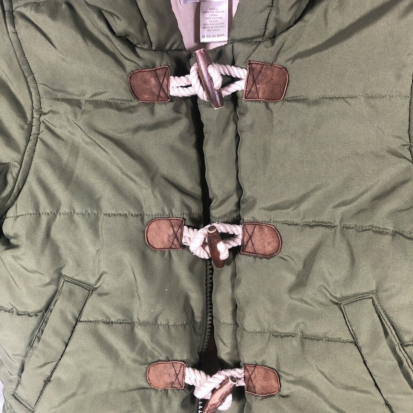 Toddler Green Duffle Coat With Toggle Closures & Hood