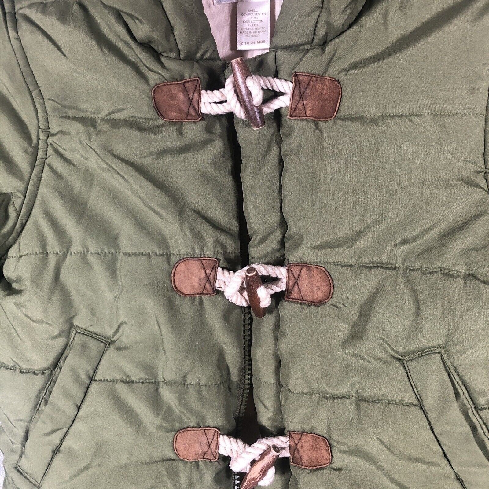 Toddler Green Duffle Coat With Toggle Closures & Hood