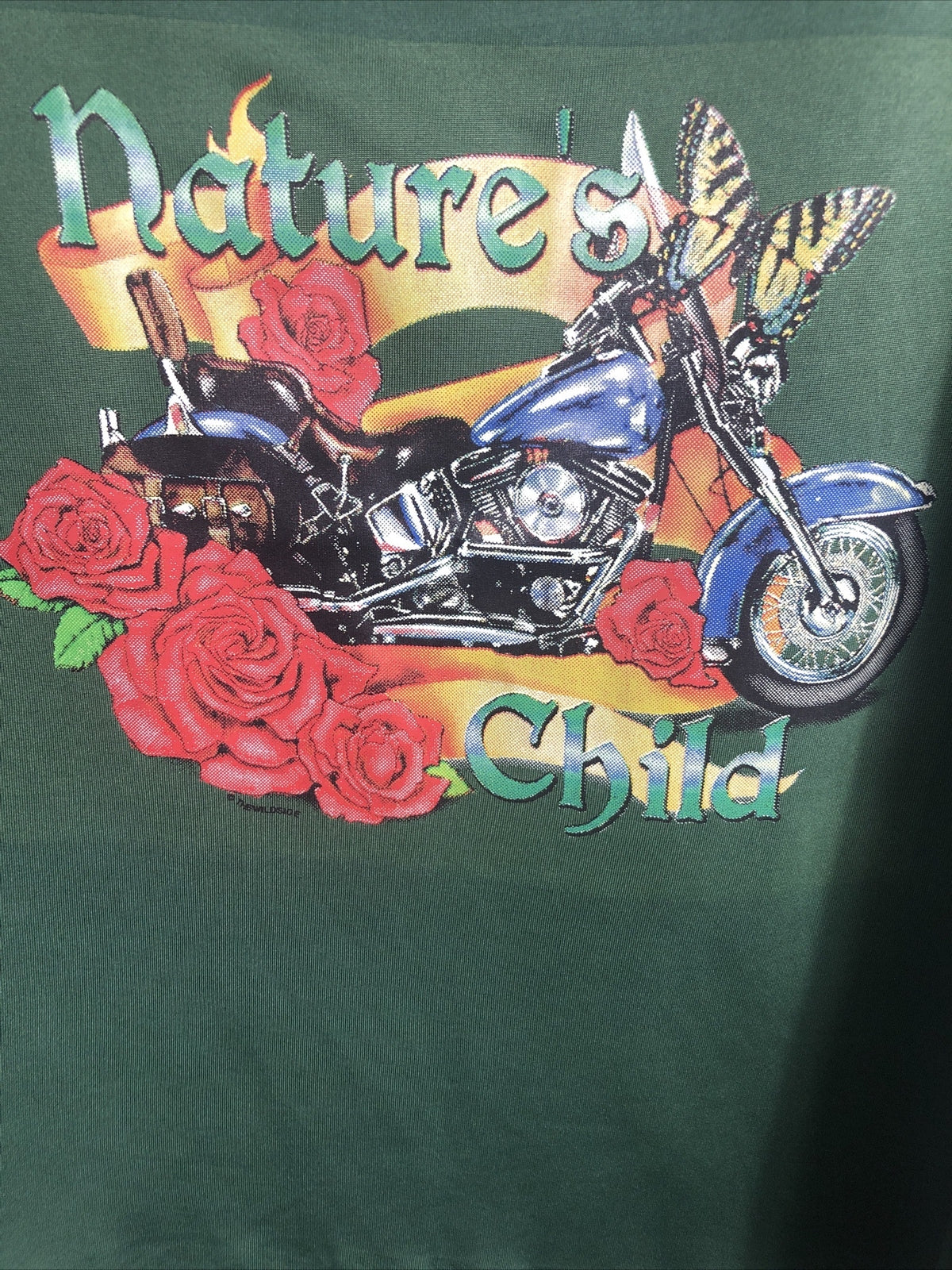Women’s T-Shirt Natures Child Green Biker Shirt Size Large