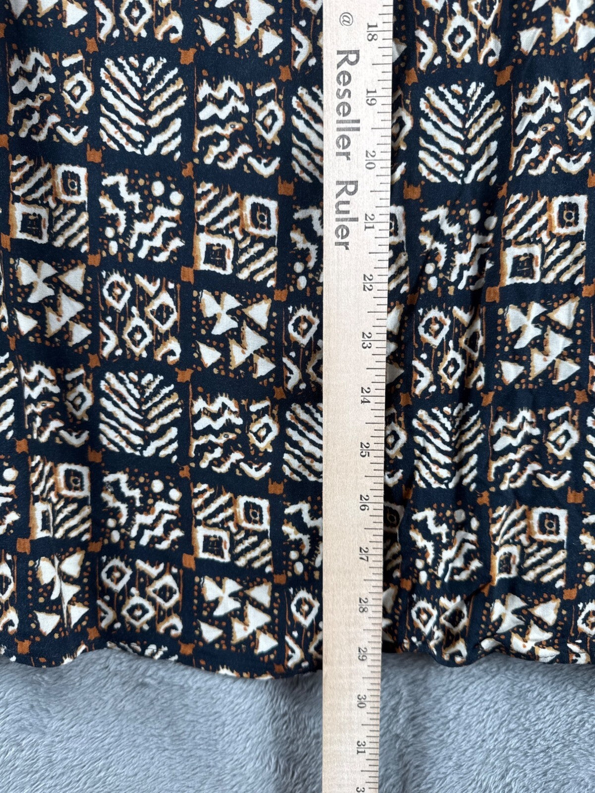 Notations Womens Geometric Print Button-Down Blouse Size XL Black/Brown/White