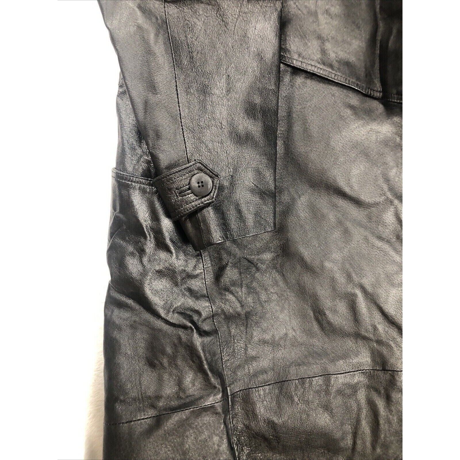 BB Dakota Coat Woman’s Leather Hooded Trench Coat Adult Medium Black