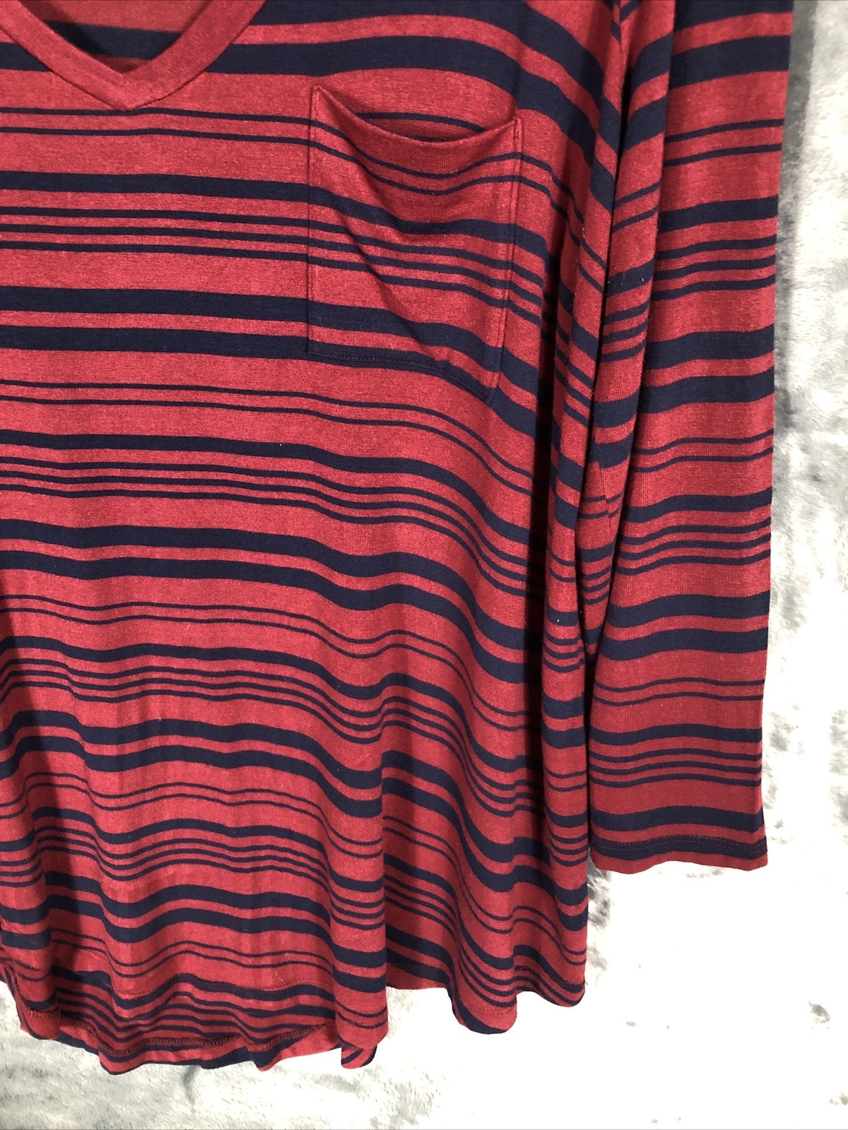 MERONA Casual TEE-LONG SLEEVE Size Adult Large Red Black Stripes