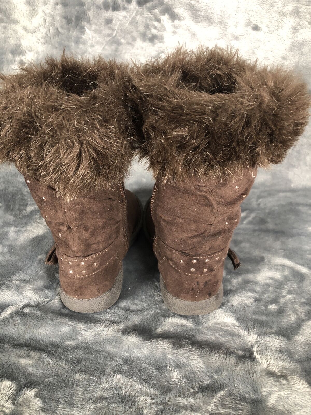 Girls Boots Brown Piper Bling Boots Faux Fur Tops Size 7