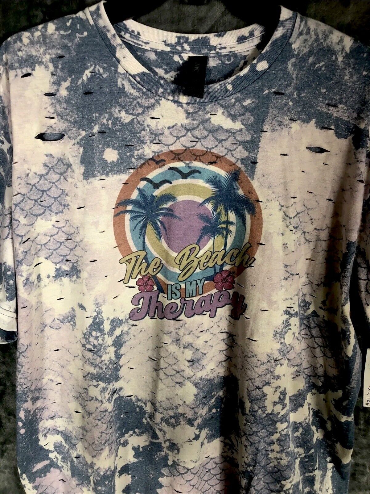 Beach Therapy T-Shirt Women’s Distressed Mermaid Custom Adult Size Extra Large