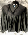 Old Navy Womens Black Boho Blouse XS Smocked Yoke Long Sleeve