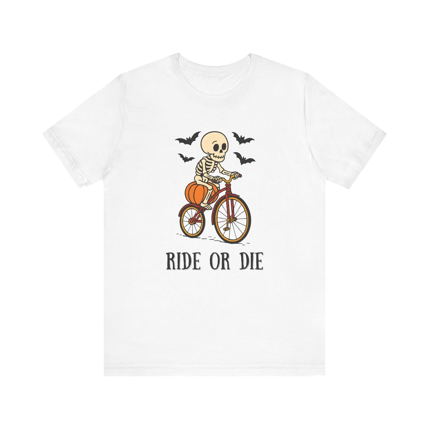 Womans Halloween T Shirt Ride Or Die Shirt  Skeleton on a Bike  Funny Tee