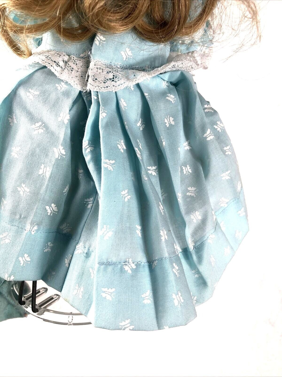 Vintage Porcelain Doll With Blue Dress & Pearls