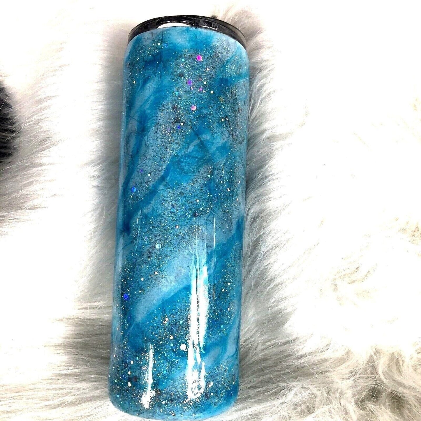 Blue/Silver Swirl Design Tumbler Stainless Steel Handmade Alcohol Ink Cup