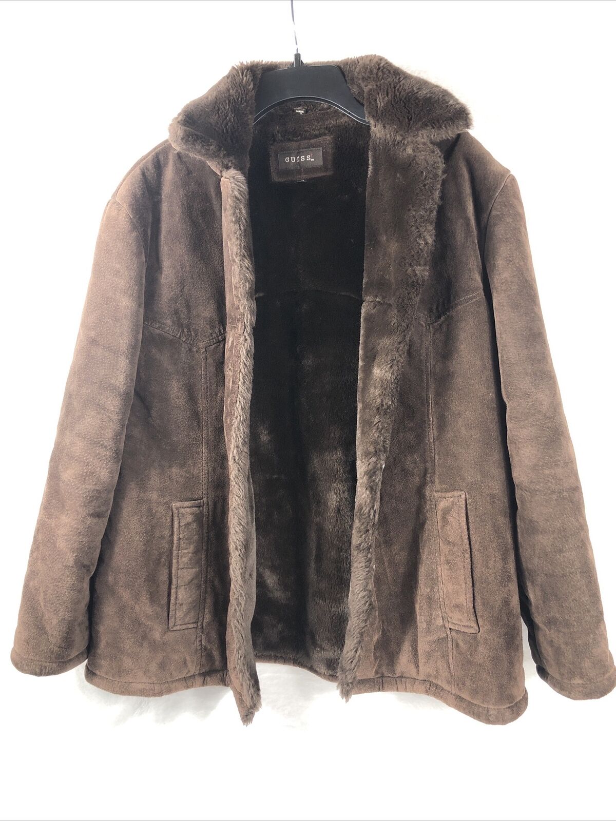 Guess Coat Woman’s Brown Suede Long Sleeve Casual Overcoat Size Adult Large