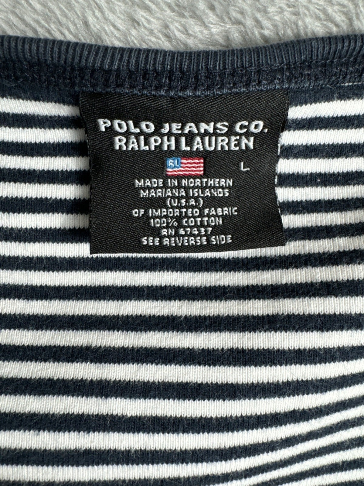 Polo Jeans Co. Woman's Ralph Lauren Black & White Striped Tank Top L 100% Cotton