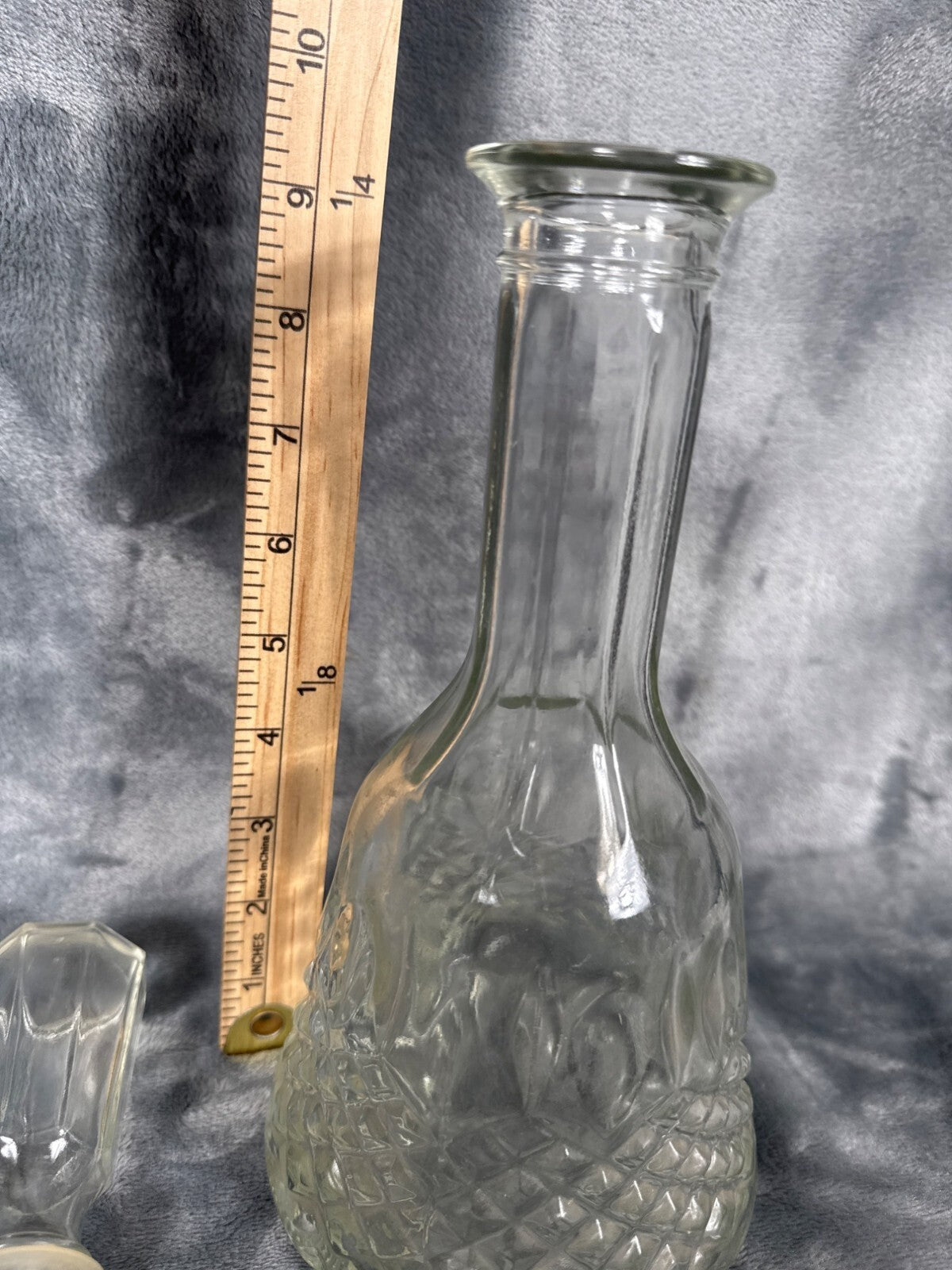 Vintage Glass Decanter - Diamond Pattern, Pressed Glass With Faceted Stopper Mor