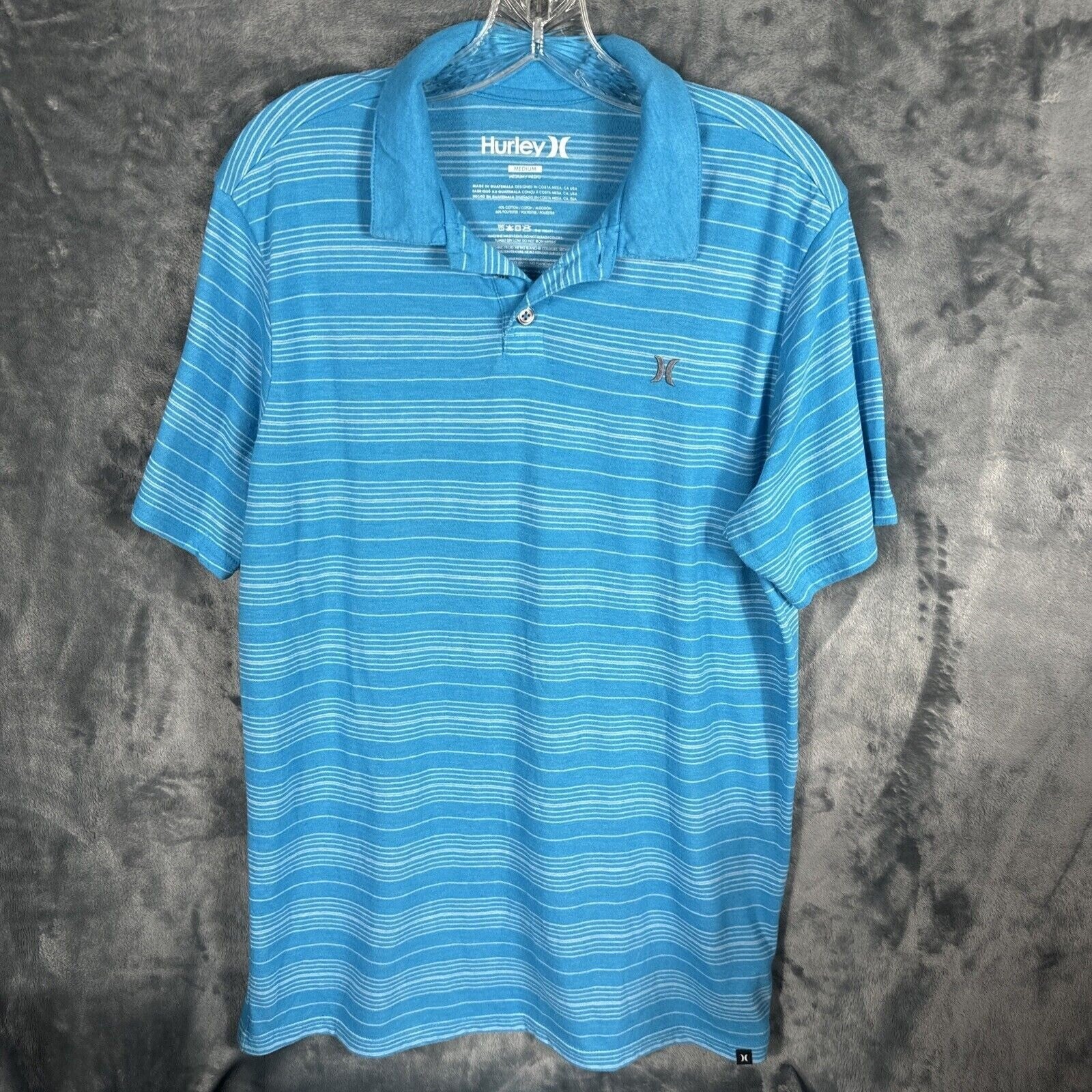 Hurley Mens Polo Blue Striped Shirt Medium