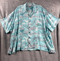 Vintage Button-Up Hawaiian Shirt Crab & Fish Print Short Sleeves Beach Theme