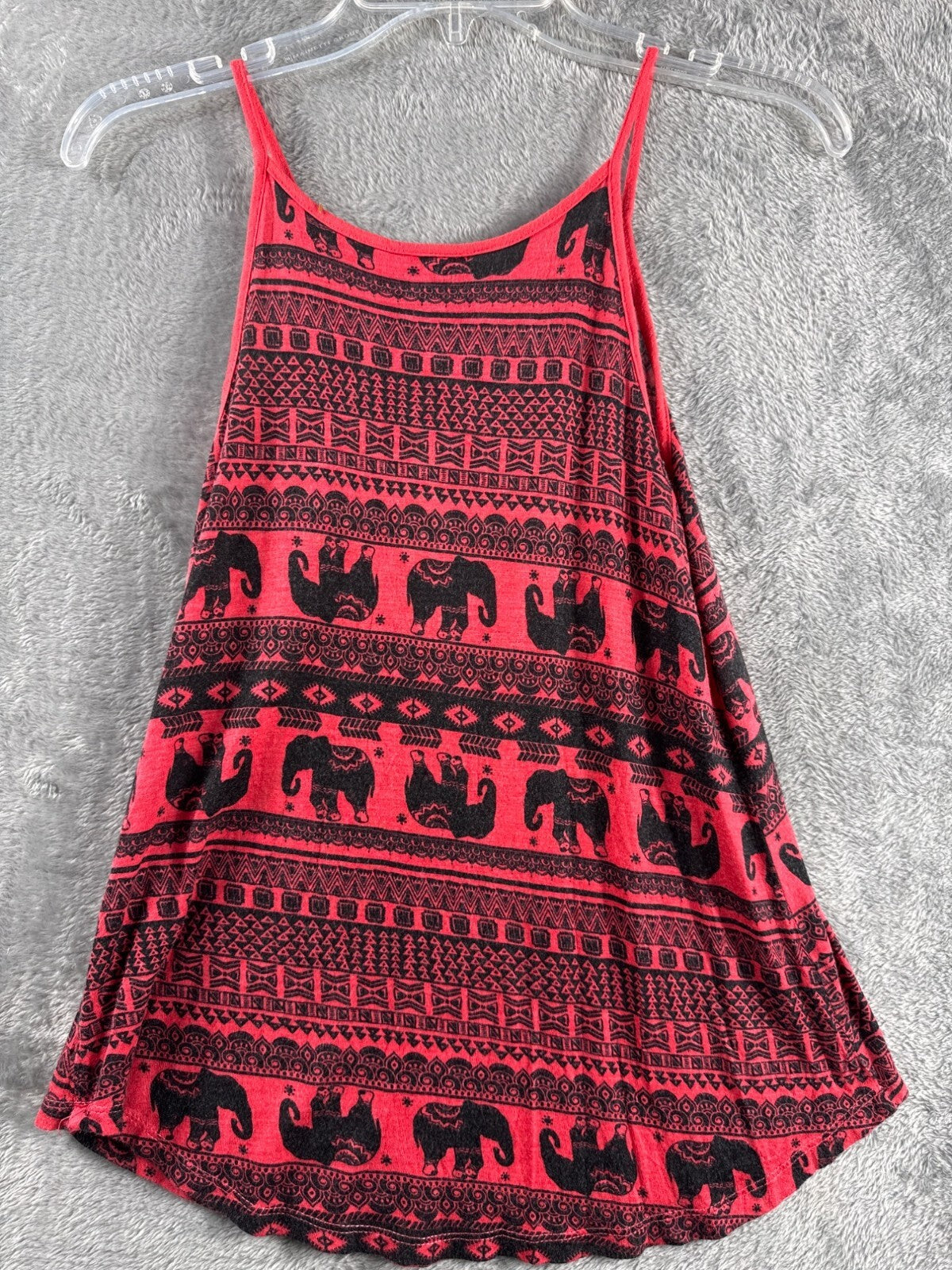 Rue 21 XS Red & Black Elephant Print Sleeveless Tank Top Lightweight 100% Rayon
