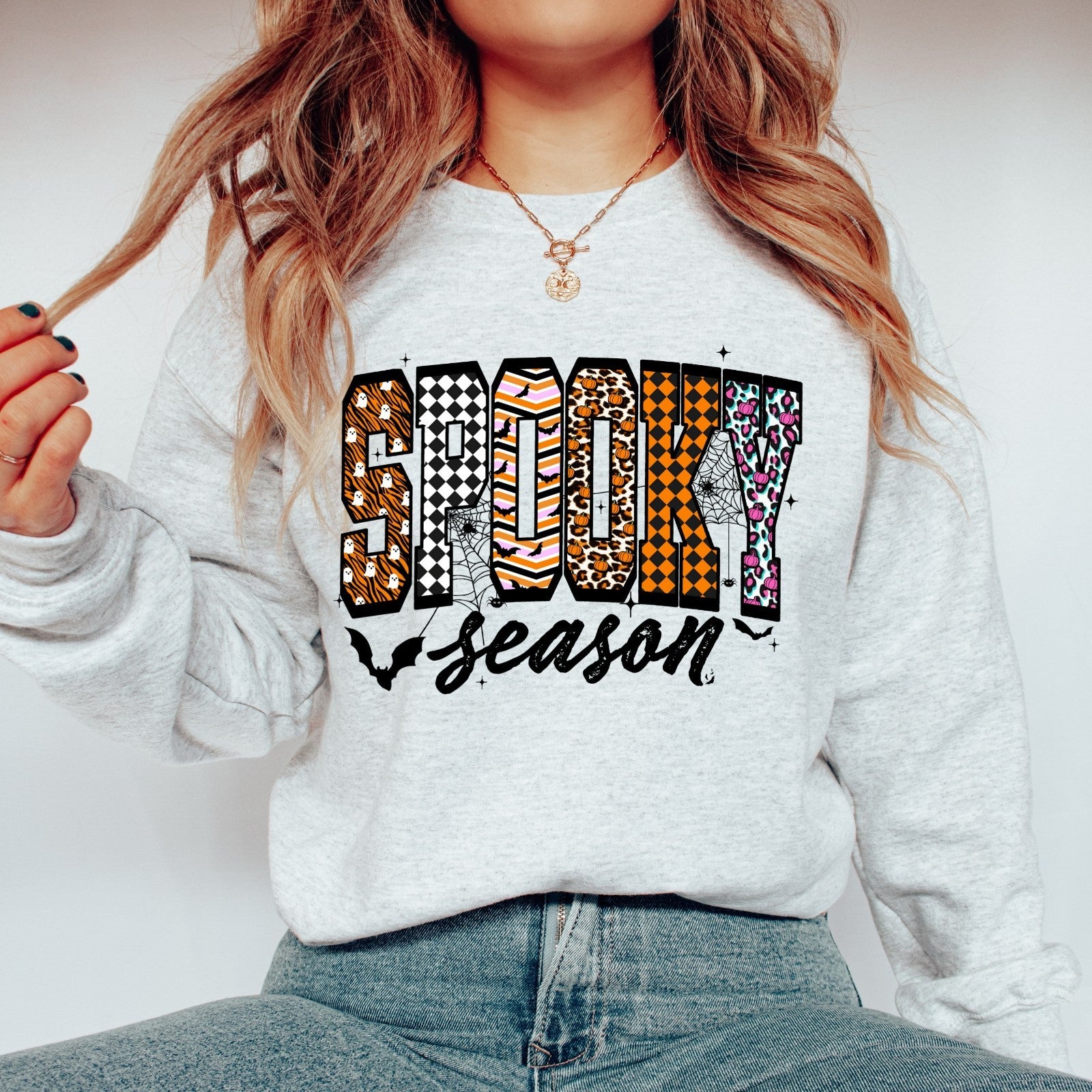 Spooky Halloween Sweatshirt Retro Halloween Top Coquette Leopard Checkered Fall