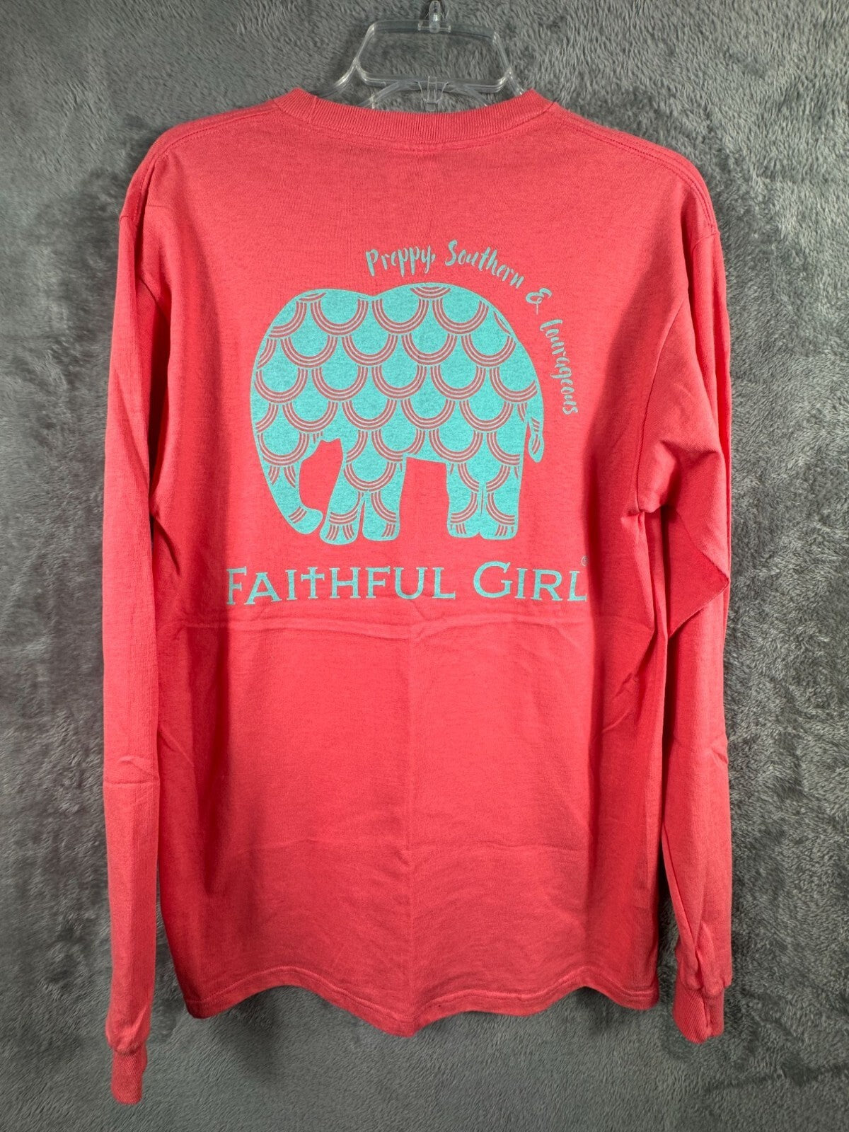 Simply Southern Womens Shirt Faithful Girl Long Sleeve T-Shirt Coral Medium