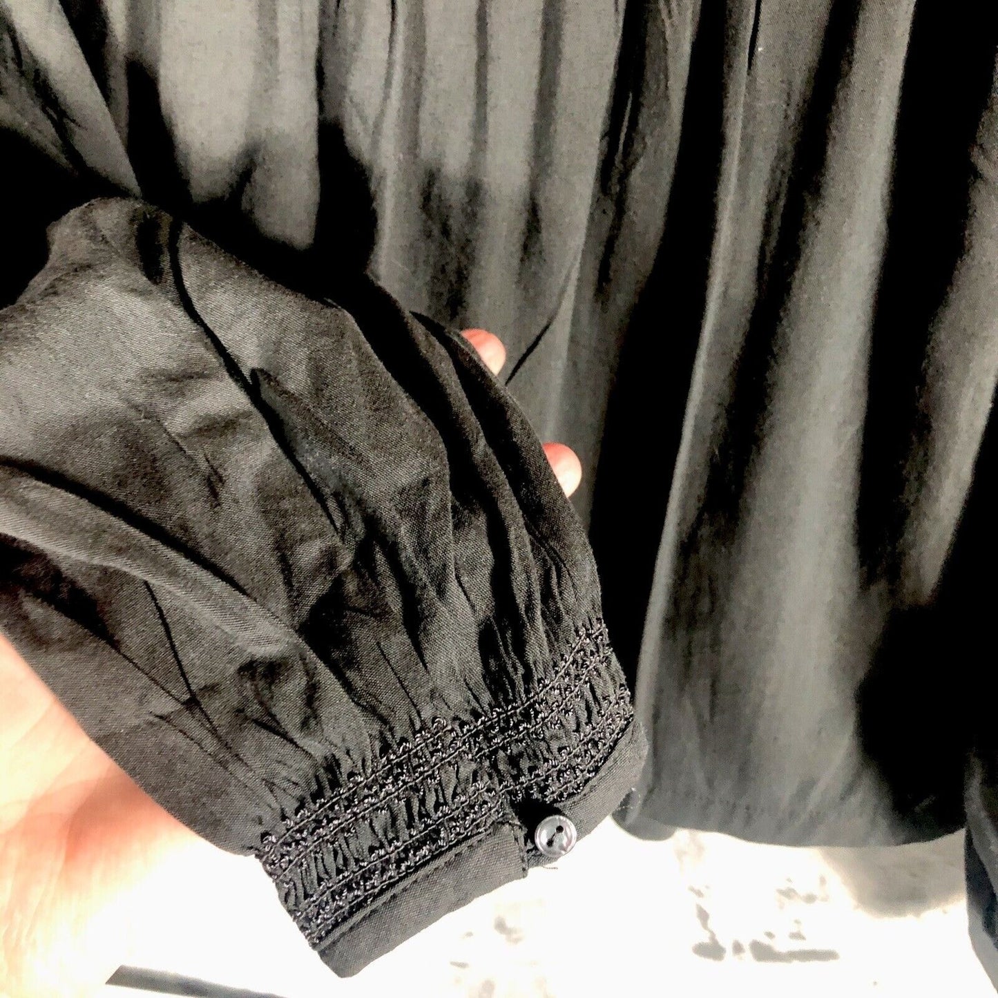 Old Navy Womens Black Boho Blouse XS Smocked Yoke Long Sleeve