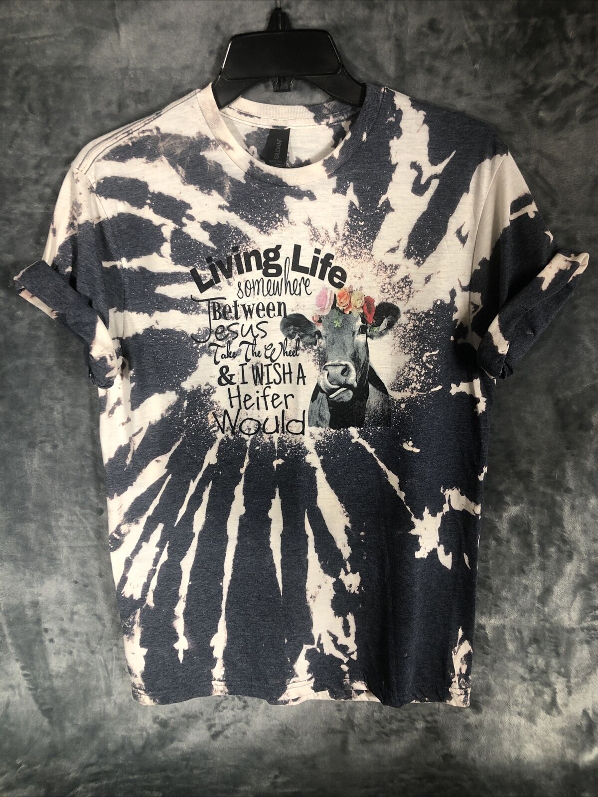 Jesus Women’s T-Shirt Tie Dyed Medium Fun Living Life, I Wish A Heifer Would