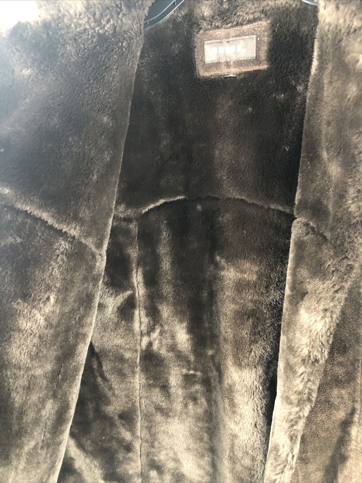 Guess Coat Woman’s Brown Suede Long Sleeve Casual Overcoat Size Adult Large