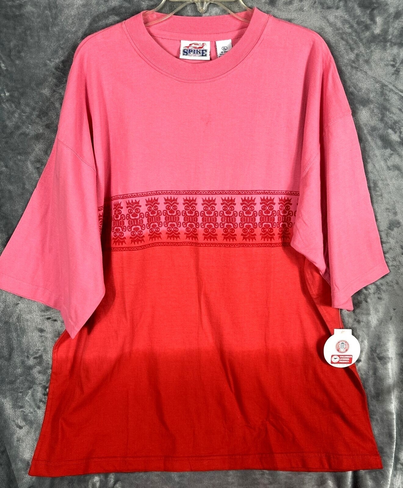 Spike Sports XL Pink & Red Ombré T-Shirt With Tribal Print Design Unisex