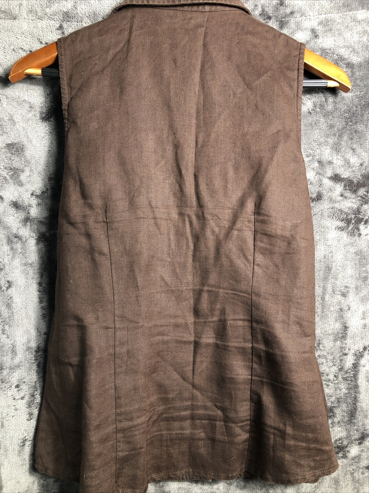 Jones New York Brown Linen Ruffle Button Up Women’s Size S