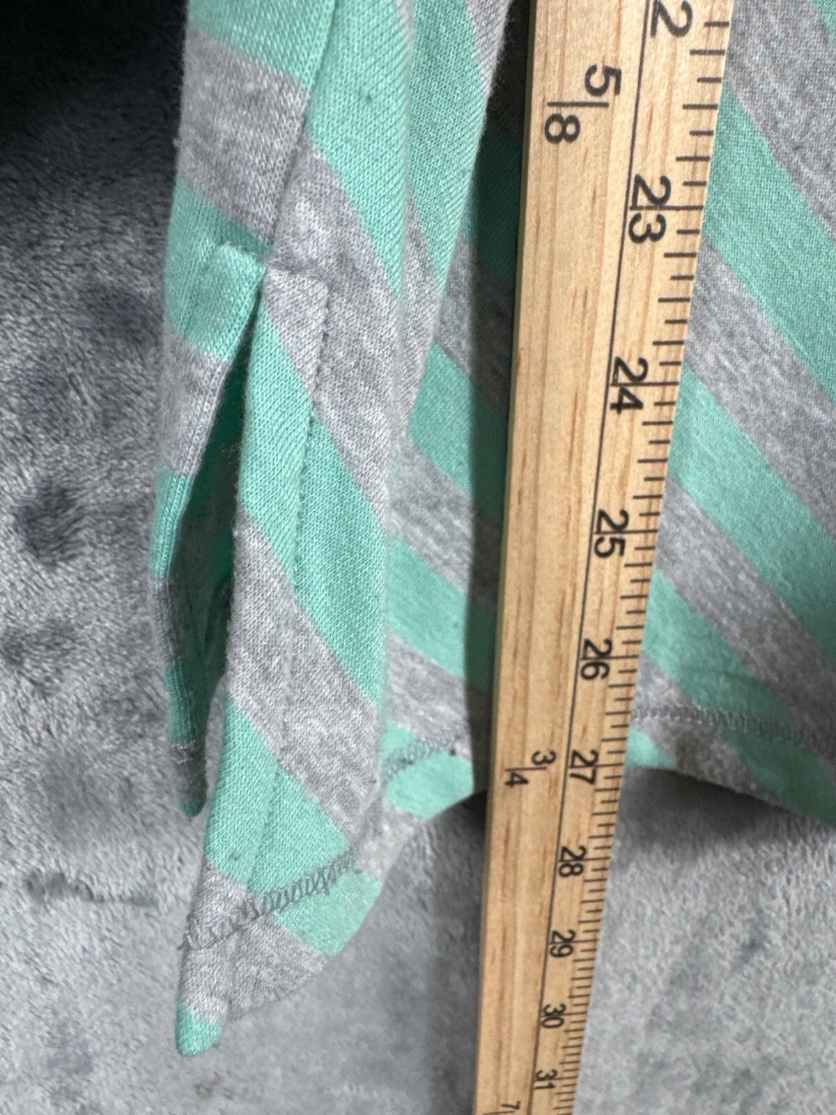 Ruby Rd. Shirt Womens Striped Top With Button Cuffs Mint & Gray Size M Blouse