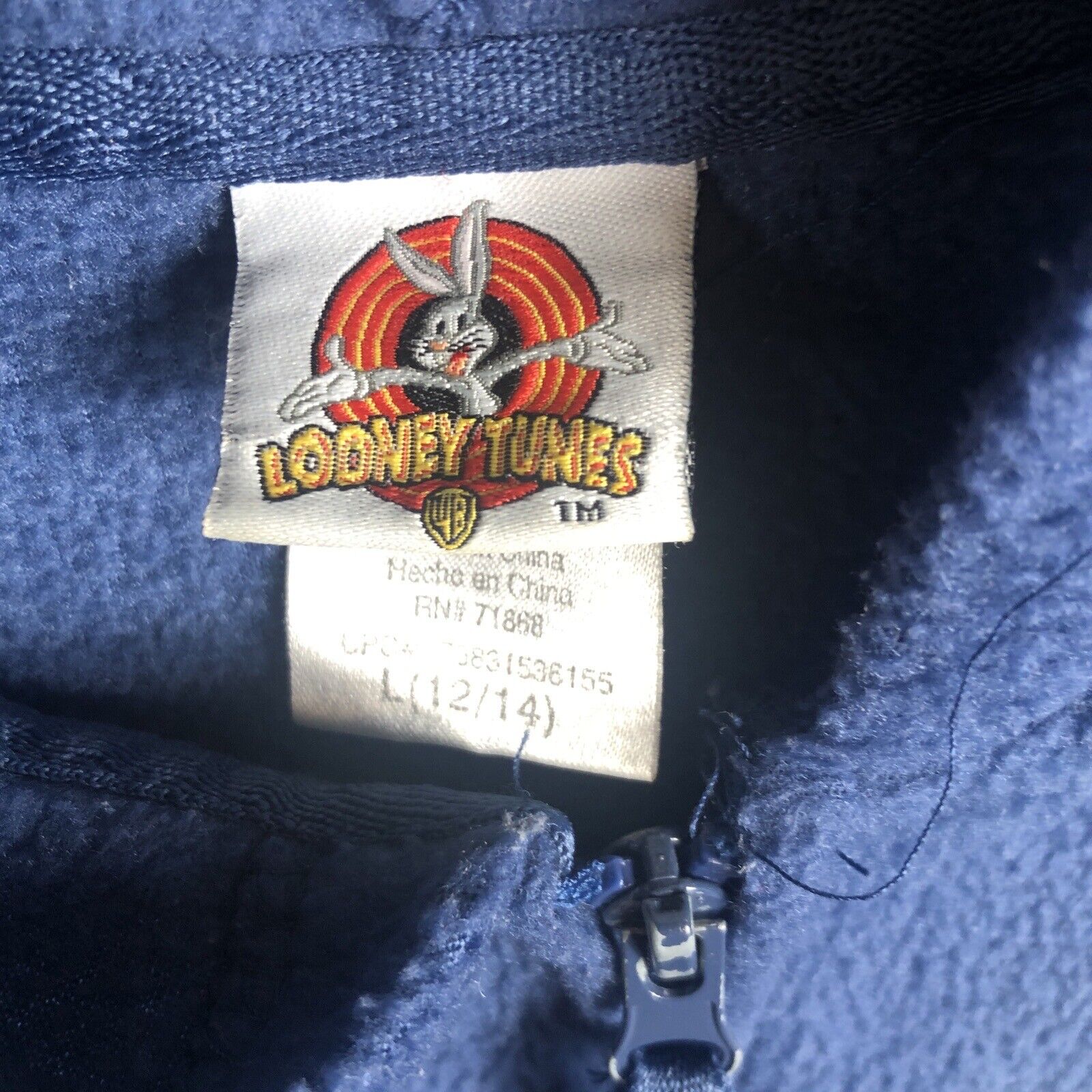 Women's Looney Tunes Tweety Bird Blue Fleece Zip Up Hoodie Sweatshirt Size Large