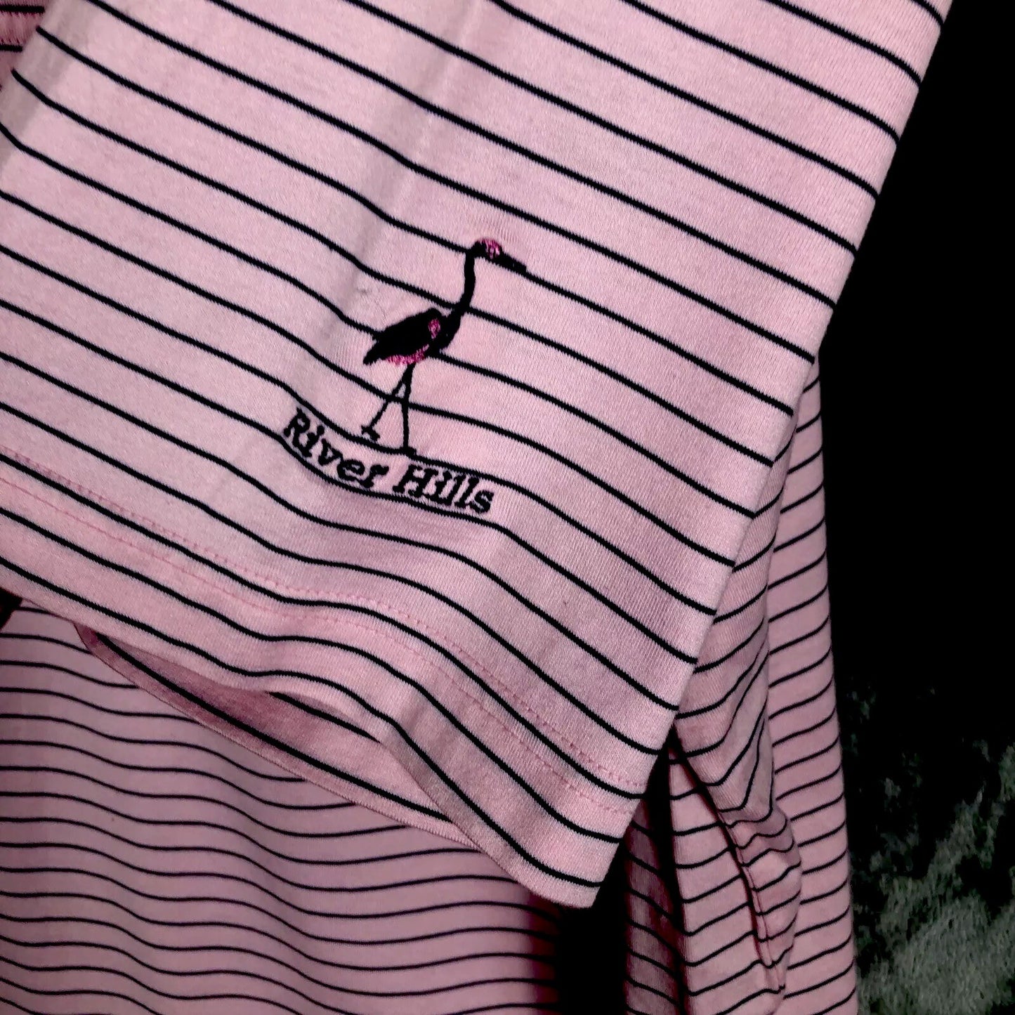 Peter Millar Men's Polo Golf Shirt Pink Stripped Extra-Large River Hills Logo