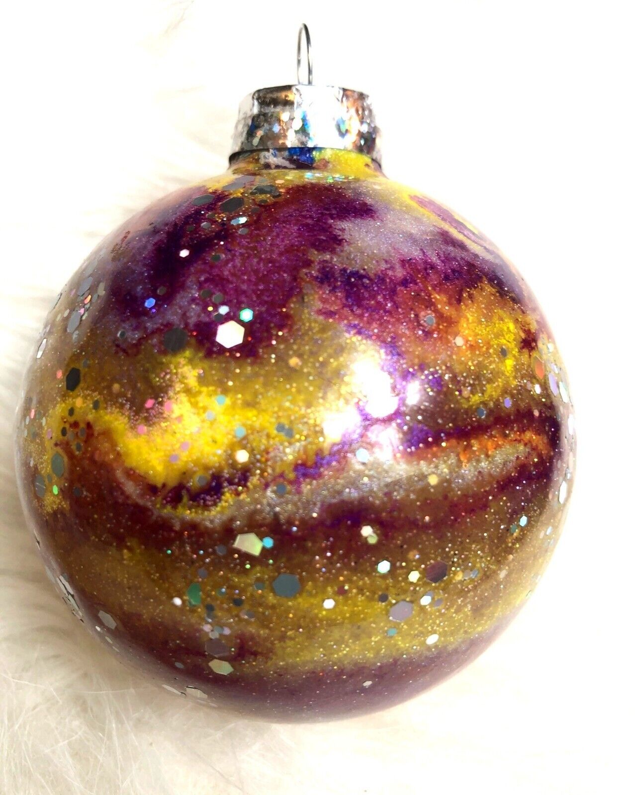 Handmade Purple & Gold Glitter Swirl Christmas Ornament Ball