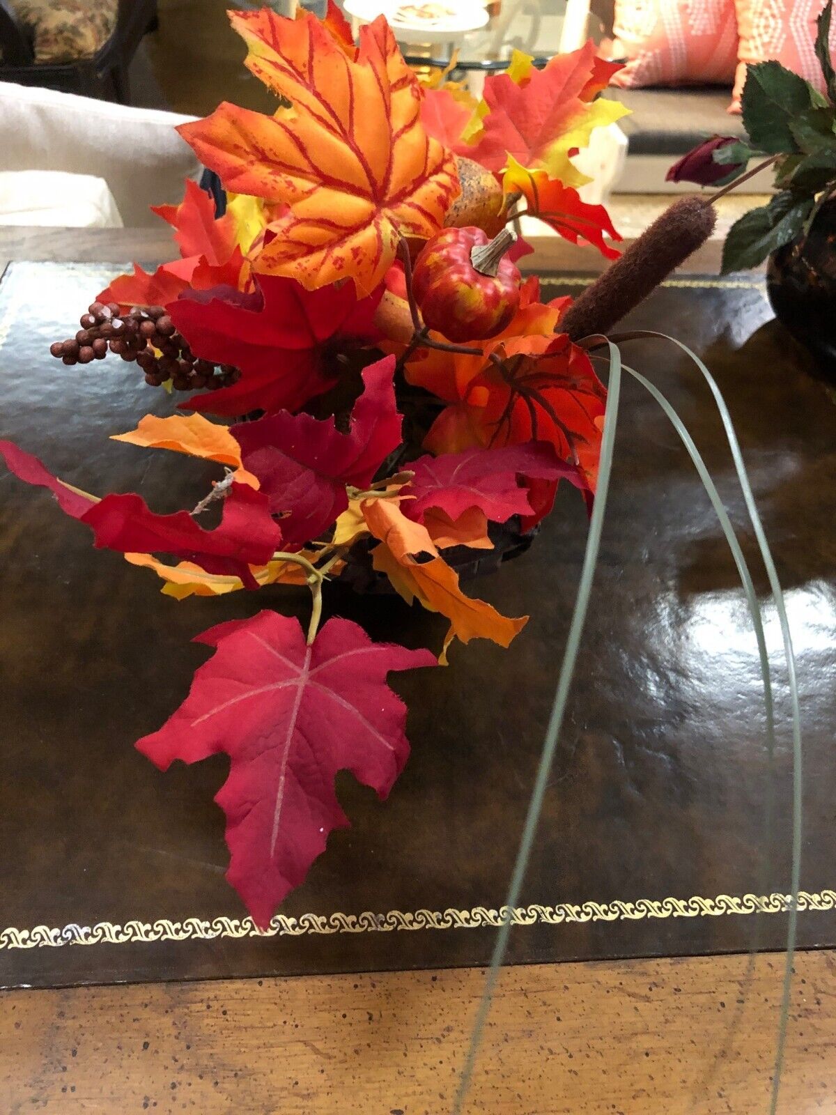 Artificial Fall Thanksgiving Centerpiece With Pumpkins & Leaves