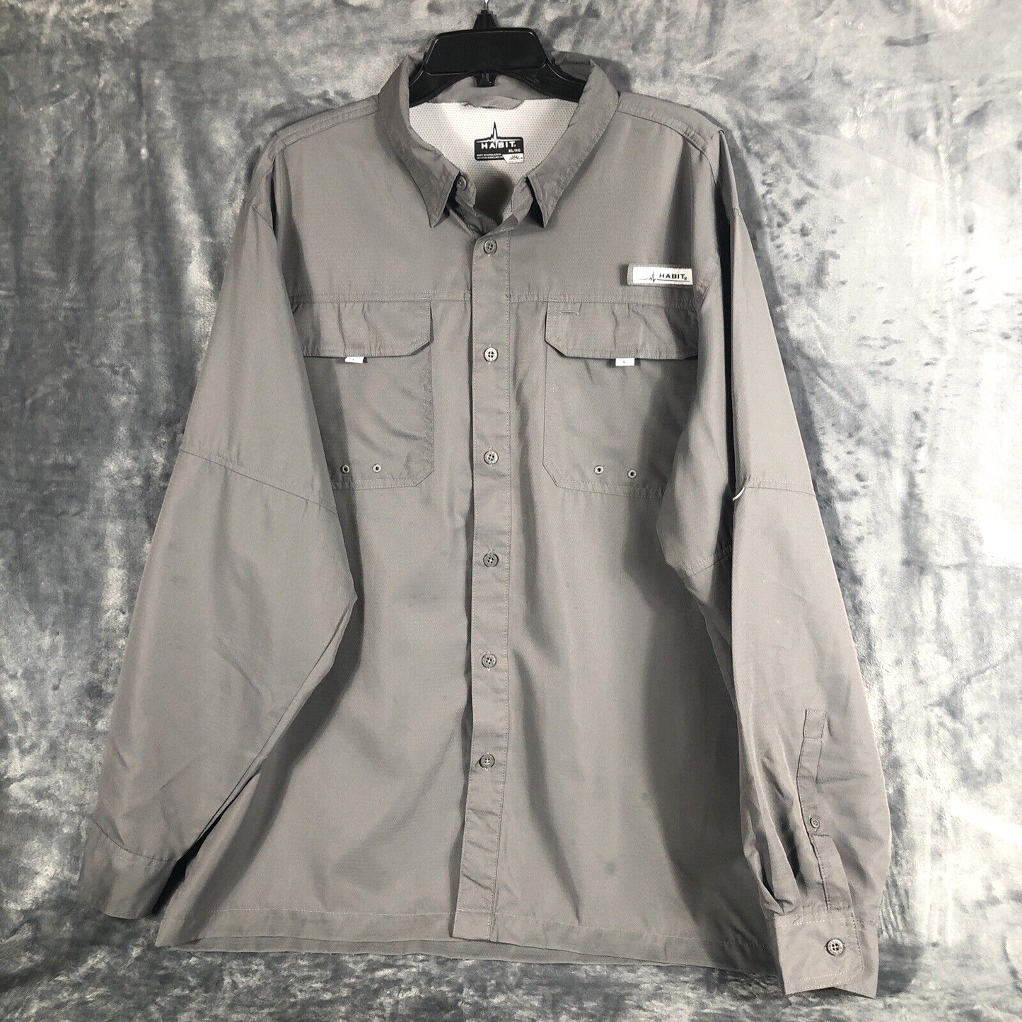 Habit Shirt Mens Extra Large Gray Long Sleeve Vented Fishing Outdoor