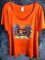 Womans T Shirt Biker Heart And Soul Orange Gildan Shirt