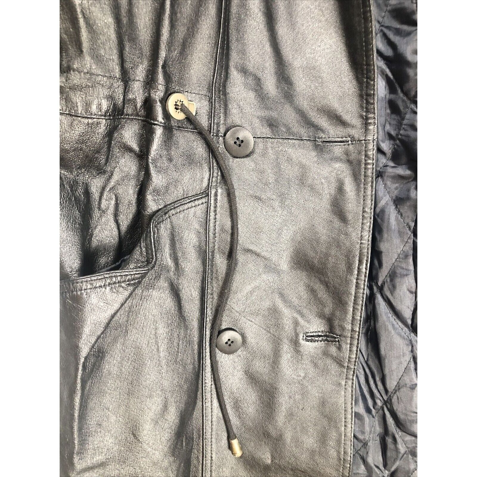 BB Dakota Coat Woman’s Leather Hooded Trench Coat Adult Medium Black