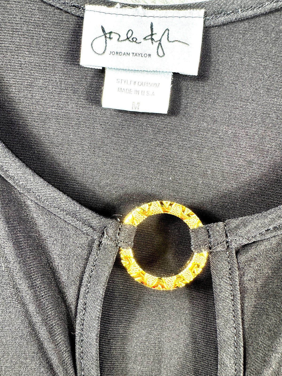 Jordan Taylor Womans Sleeveless Charcoal Gray Tunic With Gold Ring Accent  M