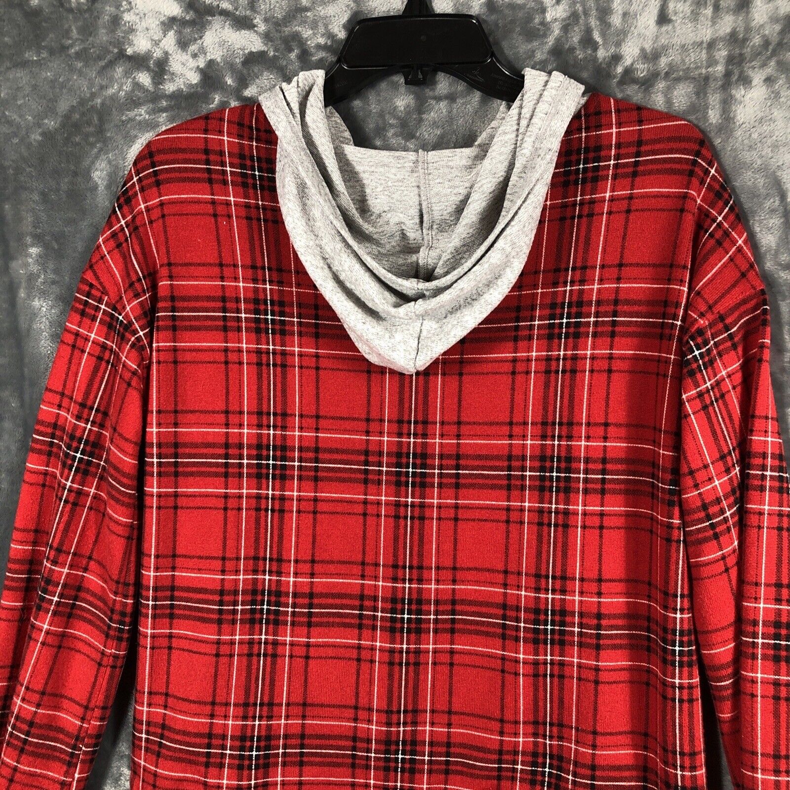 Blush In Bloom Women’s  Hoodie Red Plaid Front Tie Size Medium