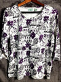 Shenanigans Womens Blouse Floral Village Print Shirt 3/4 Sleeve Top L